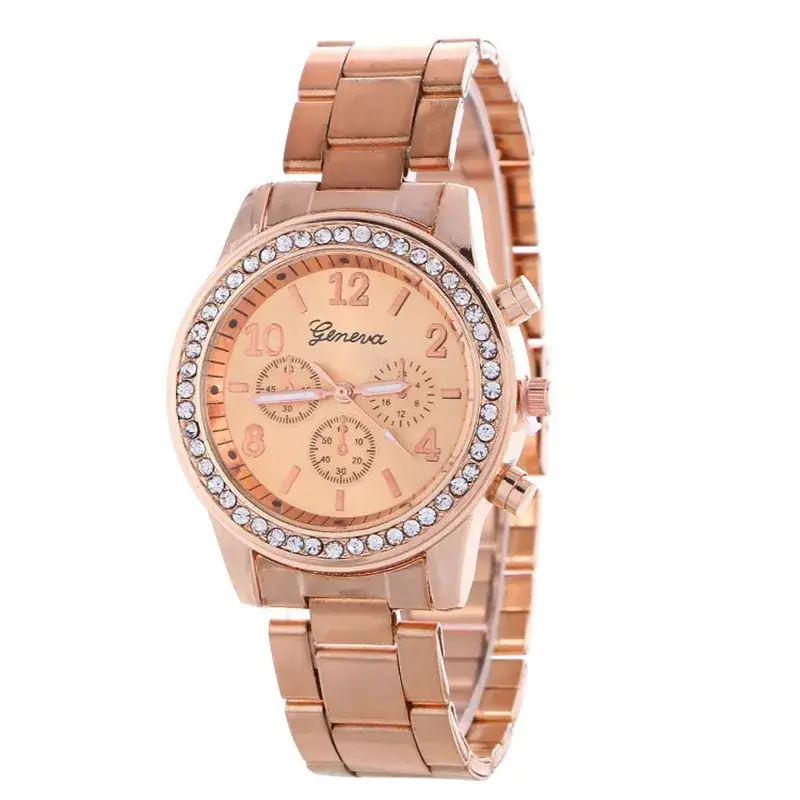 Gold Geneva Watch for Women with Diamond Band - Image 3