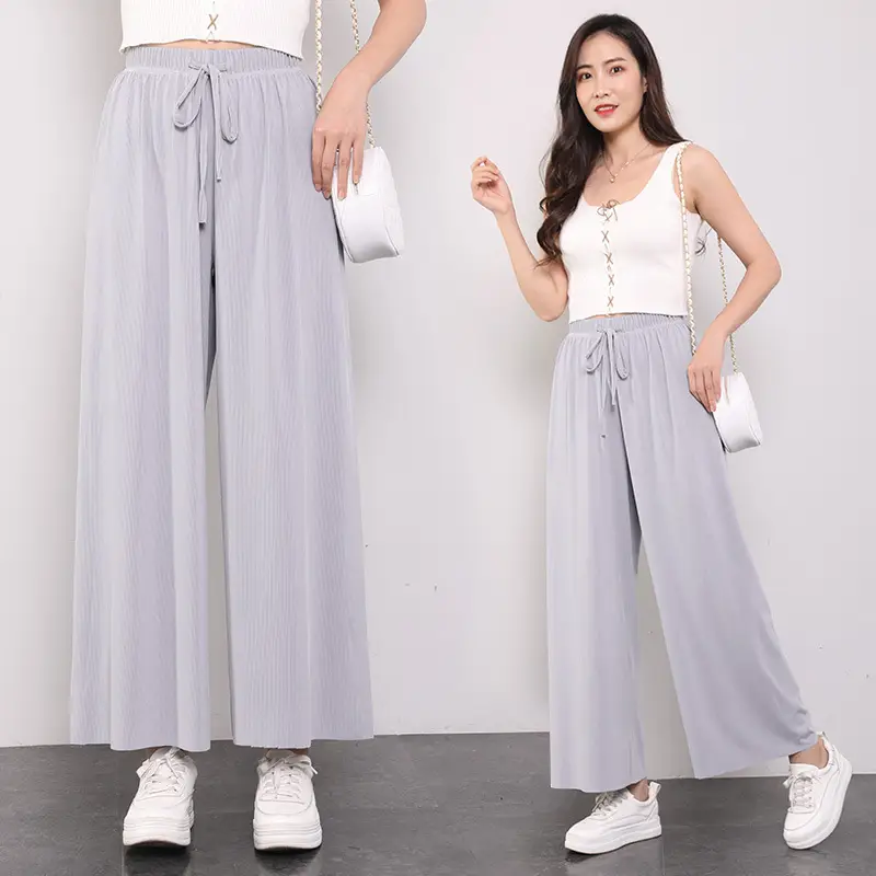 Wide Leg Pants for Women Summer Light Grey Loose Fit - Image 2