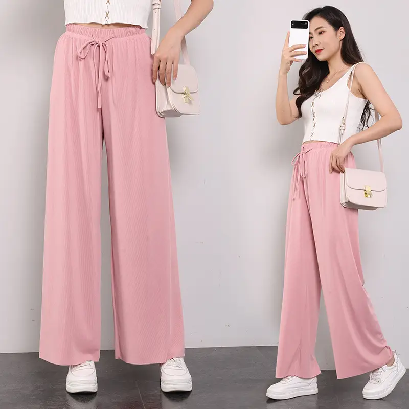 Wide Leg Pants for Women Summer Light Grey Loose Fit - Image 3