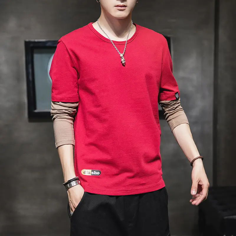 Men Black Raglan Color Block T-Shirt All Cotton - Image 2