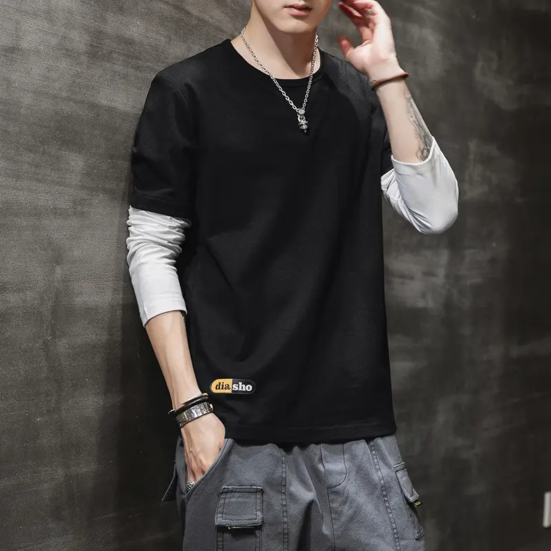 Men Black Raglan Color Block T-Shirt All Cotton - Image 3
