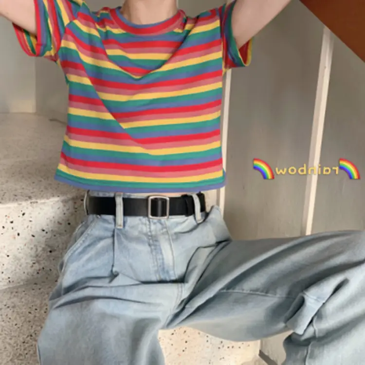 Women Rainbow Striped T-Shirt 2022 - Image 3