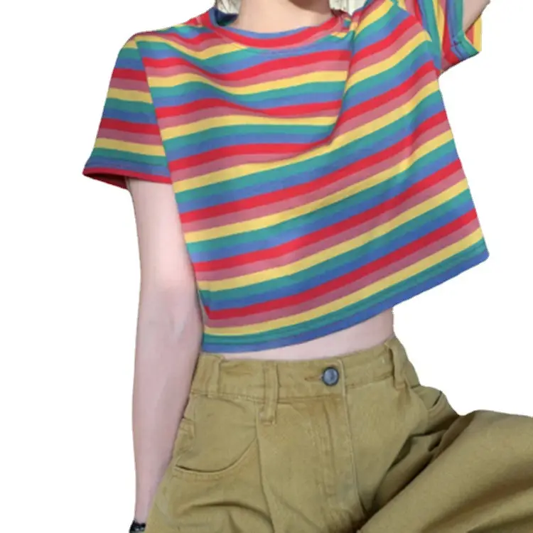 Women Rainbow Striped T-Shirt 2022 - Image 5