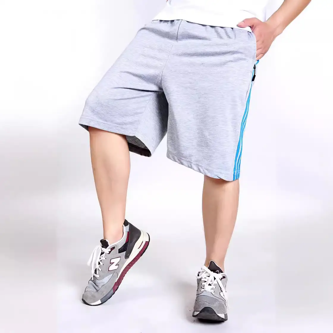 Men Cotton Shorts Gray Yellow Stripes Extra Large - Image 9