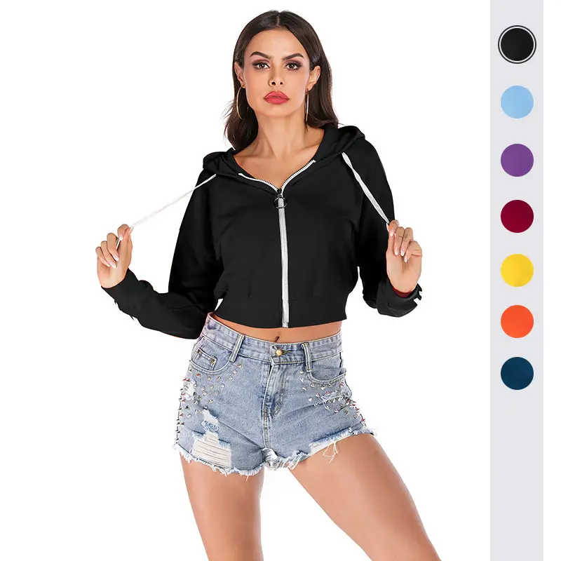 Women's Black Zipper Hooded Sweatshirt Jacket with Long Sleeves - Image 4