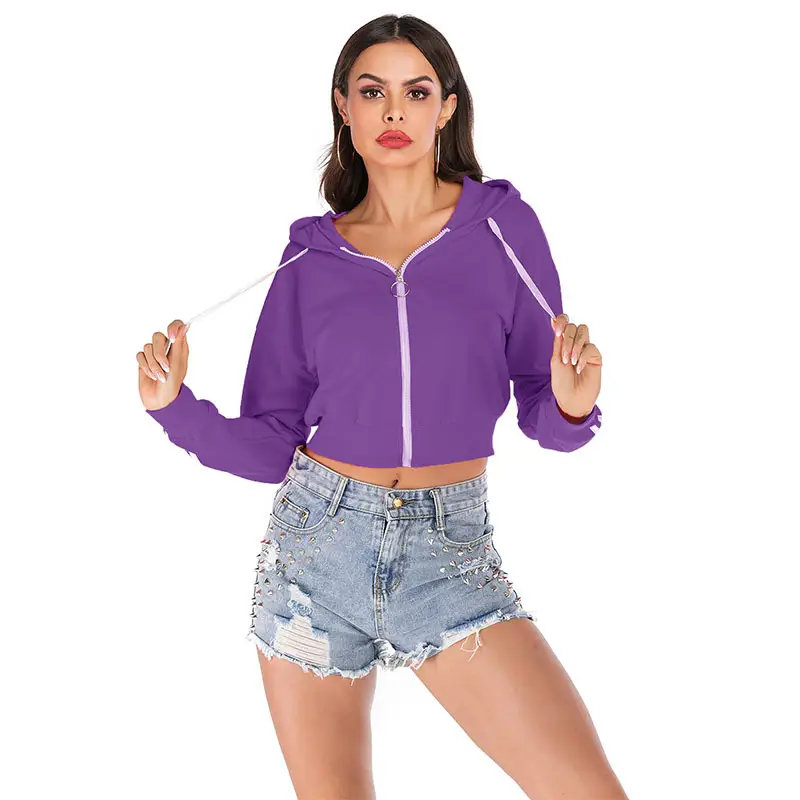 Women's Black Zipper Hooded Sweatshirt Jacket with Long Sleeves - Image 2