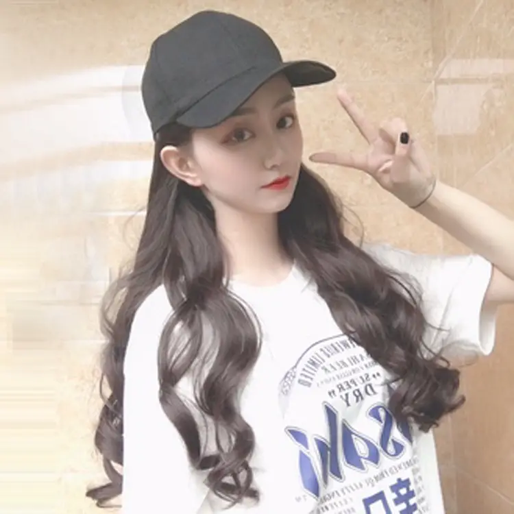 Women's Summer Long Curly Hair Wig with Duck Cap - Image 2