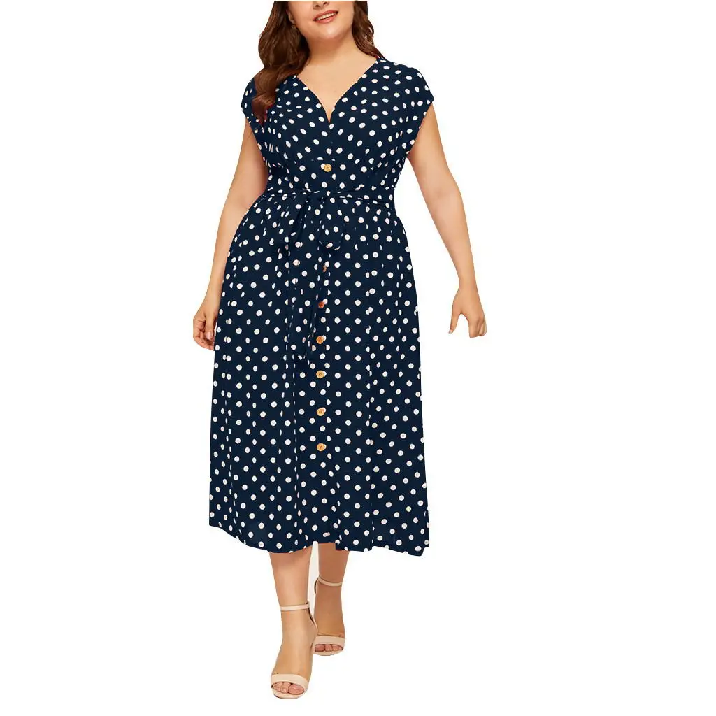 Women's Polka Dot Button-Up Skirt Dress Large Size - Image 2