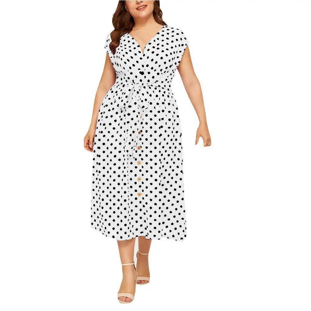 Women's Polka Dot Button-Up Skirt Dress Large Size - Image 3