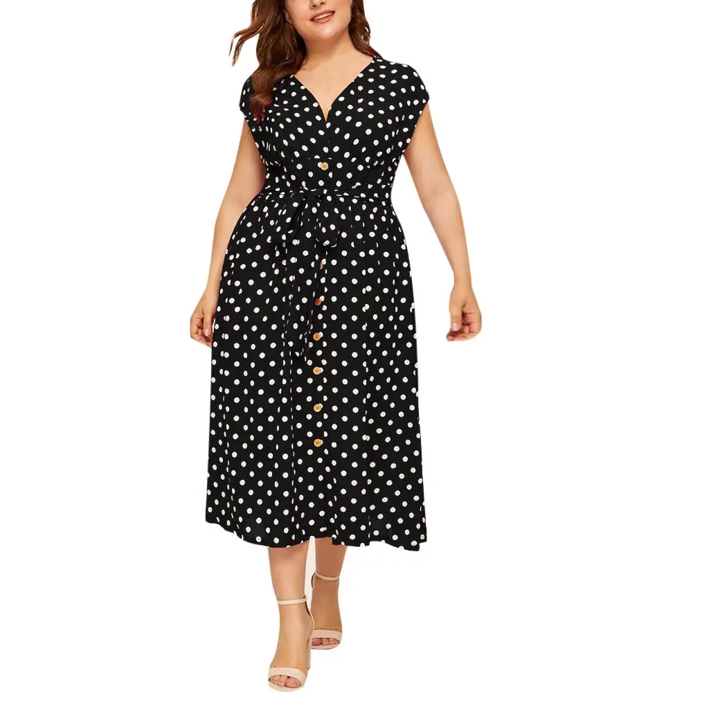 Women's Polka Dot Button-Up Skirt Dress Large Size - Image 4