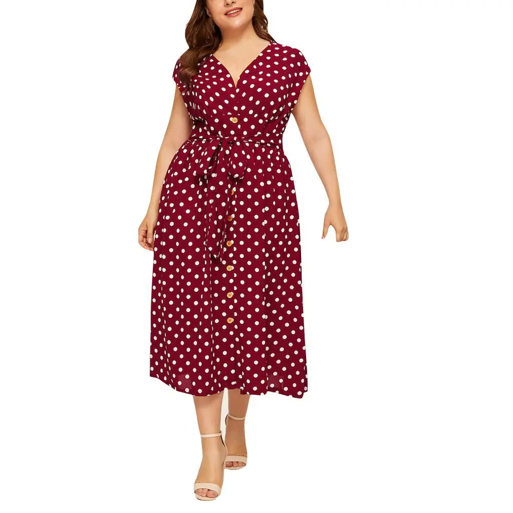 Women's Polka Dot Button-Up Skirt Dress Large Size - Image 5