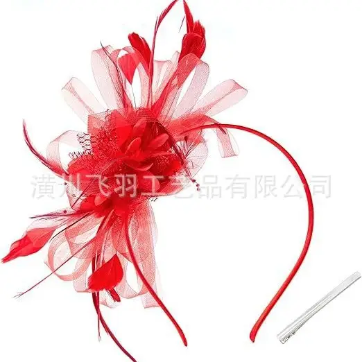 Blue Feather Cross-Border Bridal Head Hat - Image 4