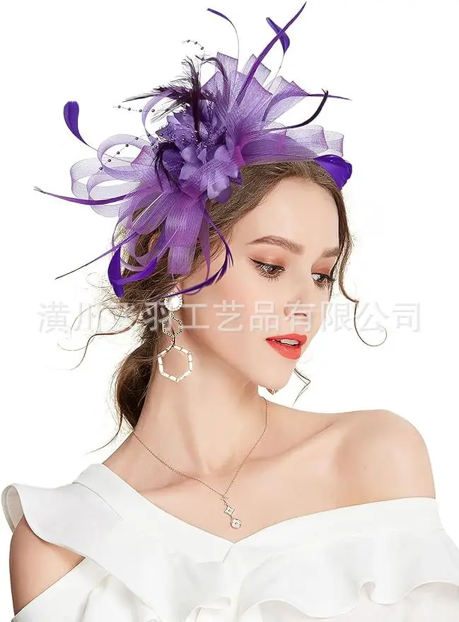 Blue Feather Cross-Border Bridal Head Hat - Image 11