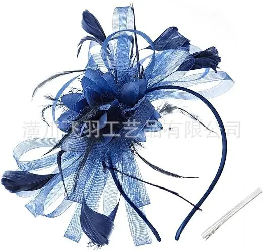 Blue Feather Cross-Border Bridal Head Hat - Image 8