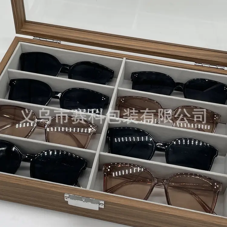 Black Walnut 8-Pack Wooden Sunglasses Storage Box - Image 5