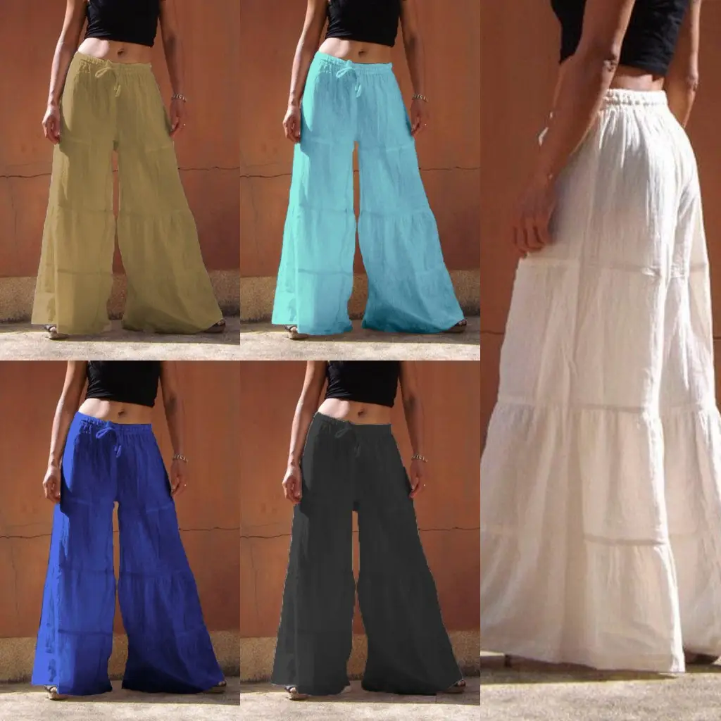 Women's Black Wide Leg Pants Plus Size Elastic Waist - Image 4