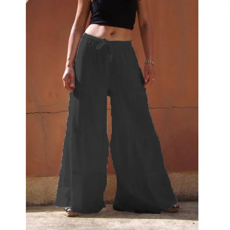 Women's Black Wide Leg Pants Plus Size Elastic Waist - Image 6
