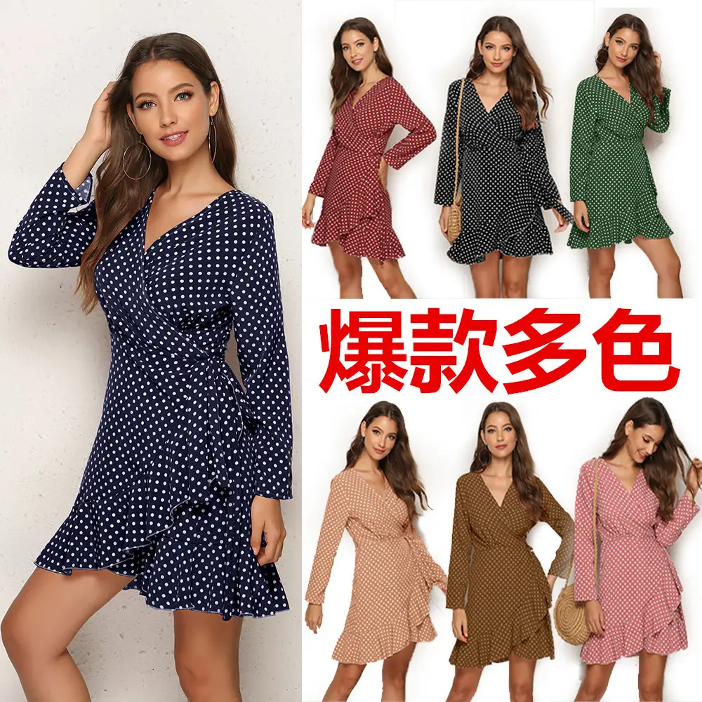 Red Polka Dot Ruffled Wave Dress for Women - Image 8