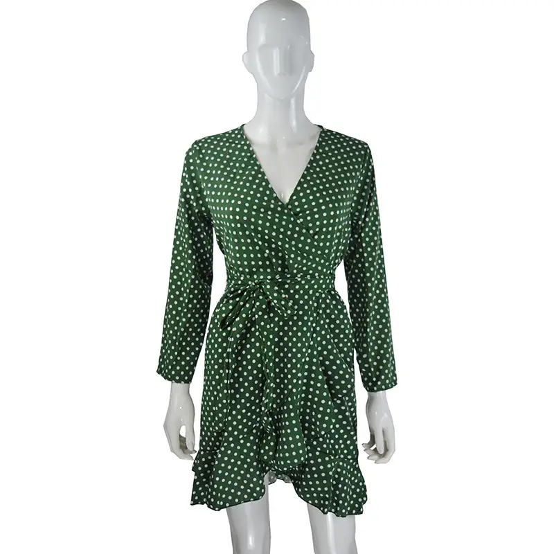 Red Polka Dot Ruffled Wave Dress for Women - Image 12