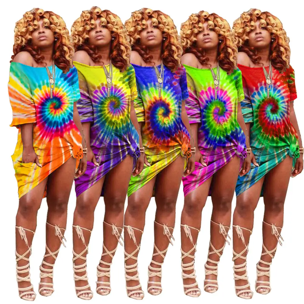 Tie-dye Off-shoulder Loose Dress for Women