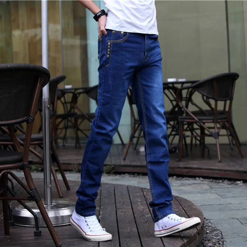 Thin Men's Slim Fit Denim Pants Blue Casual Trendy - Image 11