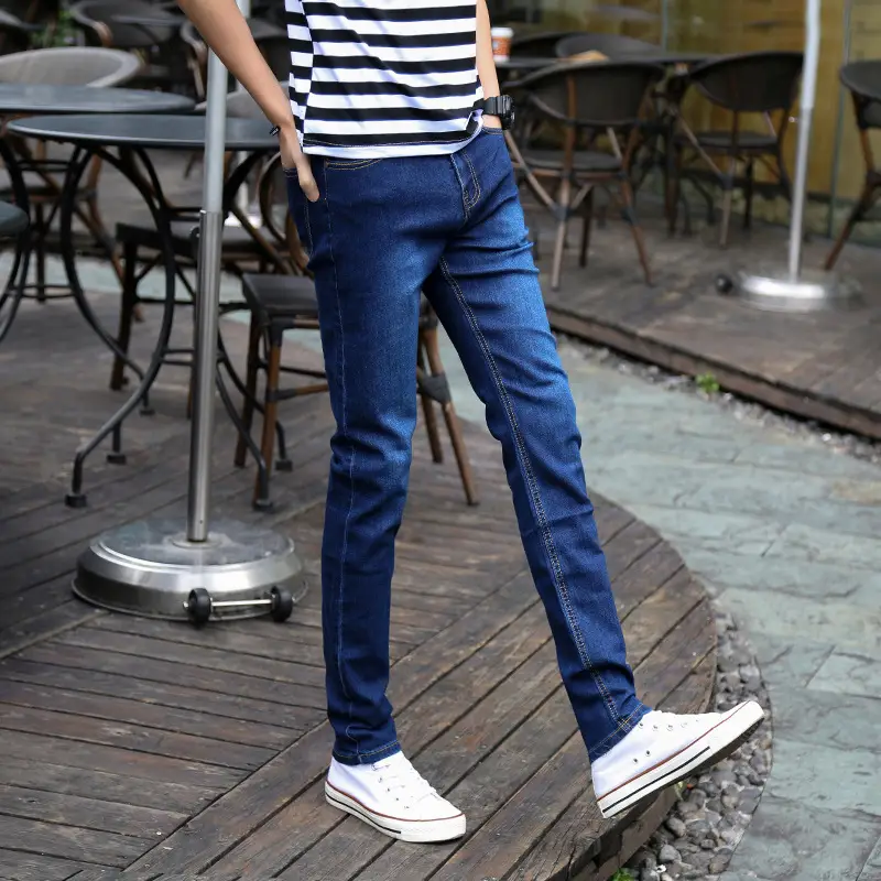 Thin Men's Slim Fit Denim Pants Blue Casual Trendy - Image 3