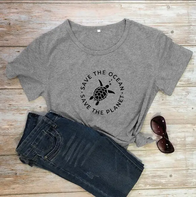 Men Women Black T-Shirt Save The Ocean Save The Planet - Image 12