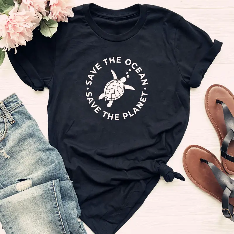 Men Women Black T-Shirt Save The Ocean Save The Planet - Image 2