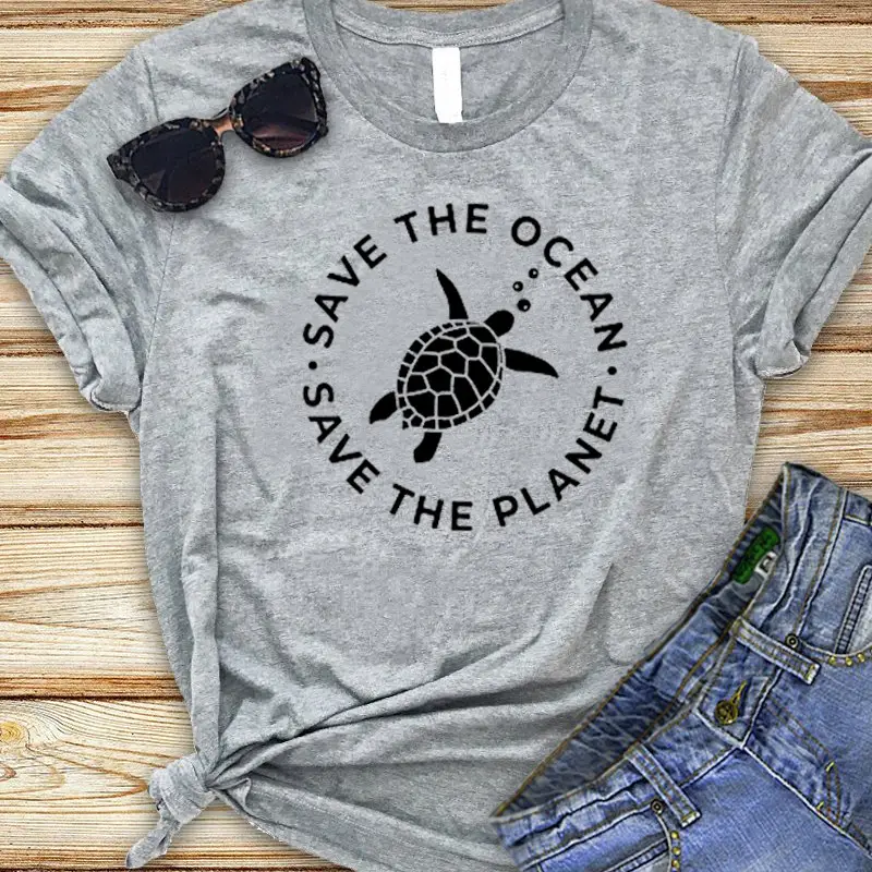 Men Women Black T-Shirt Save The Ocean Save The Planet - Image 3