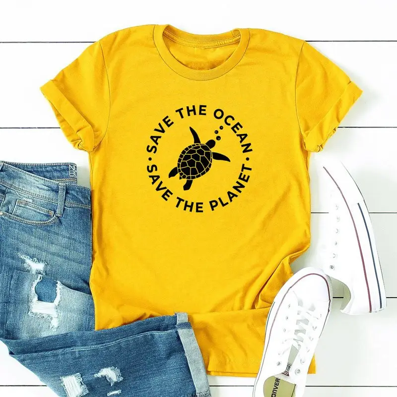 Men Women Black T-Shirt Save The Ocean Save The Planet - Image 5