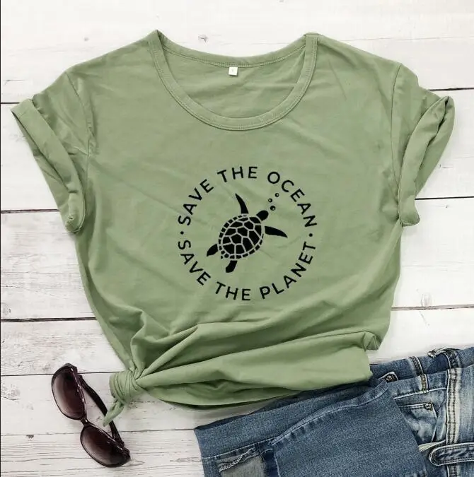 Men Women Black T-Shirt Save The Ocean Save The Planet - Image 7