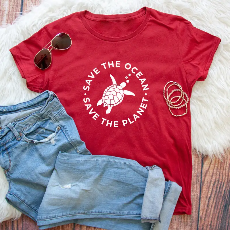 Men Women Black T-Shirt Save The Ocean Save The Planet - Image 8