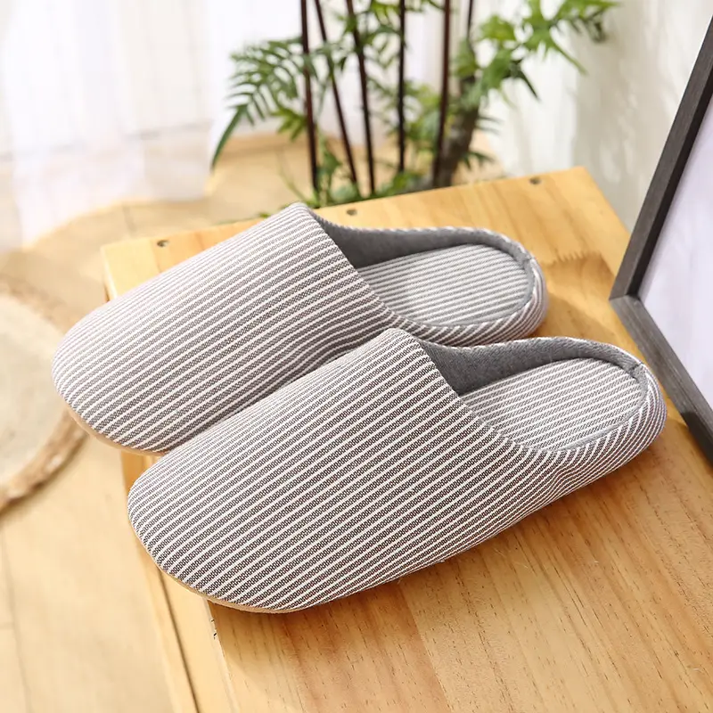 Japanese-style home soft bottom wooden floor cotton slippers autumn and winter indoor couples non-slip soft bottom cotton slippers wholesale