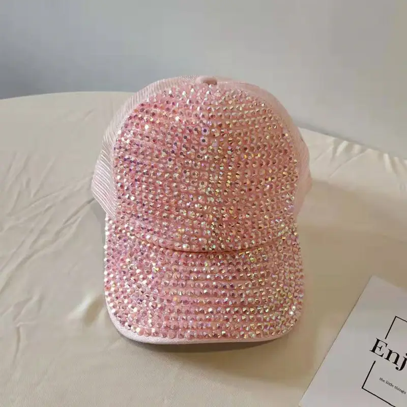 Women's Rhinestone Net Cap Sun Hat Blue Sparkly - Image 11