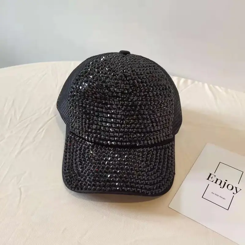 Women's Rhinestone Net Cap Sun Hat Blue Sparkly - Image 2