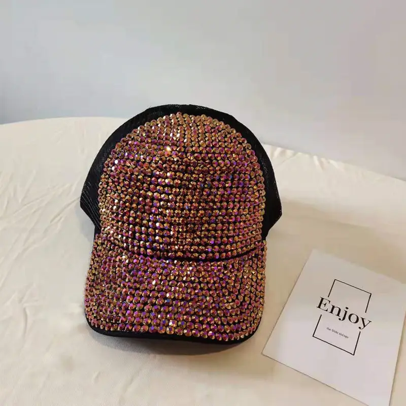 Women's Rhinestone Net Cap Sun Hat Blue Sparkly - Image 4