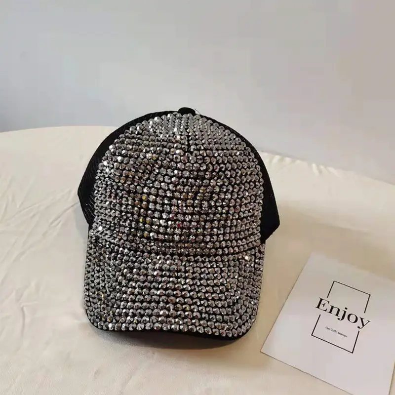 Women's Rhinestone Net Cap Sun Hat Blue Sparkly - Image 5