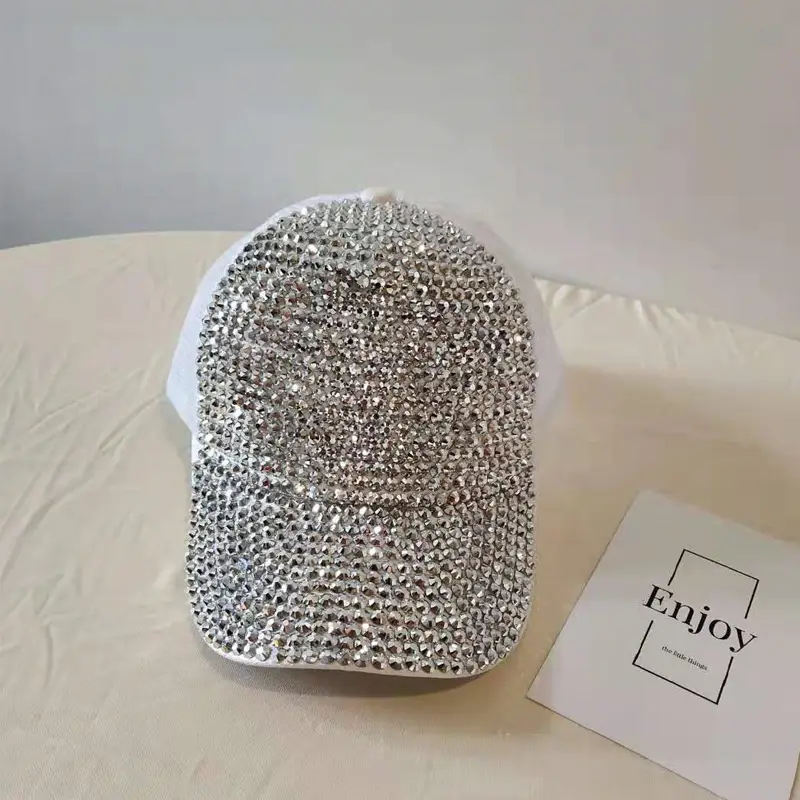 Women's Rhinestone Net Cap Sun Hat Blue Sparkly - Image 7