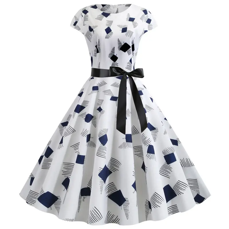 Printed Floral Round Neck Swing Dress for Women - Image 8