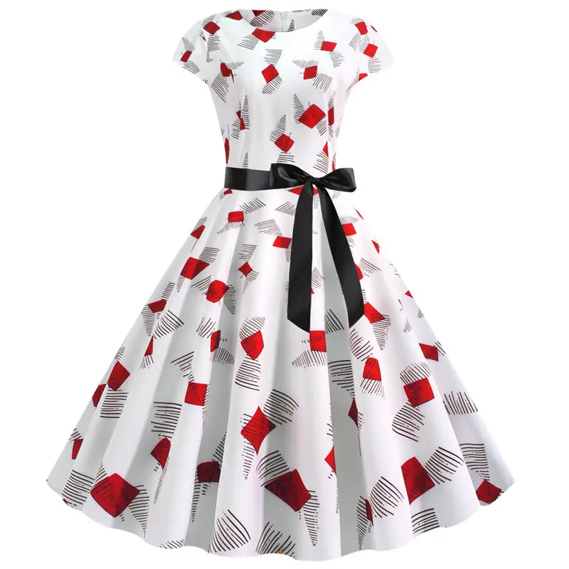 Printed Floral Round Neck Swing Dress for Women - Image 9