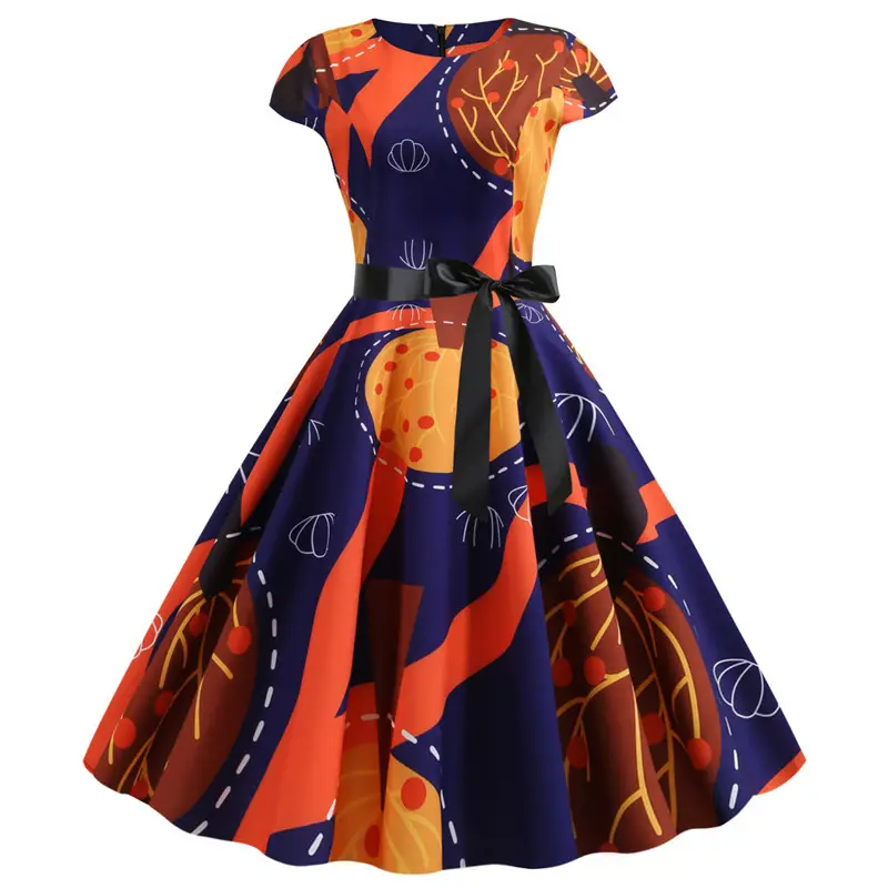 Printed Floral Round Neck Swing Dress for Women - Image 7