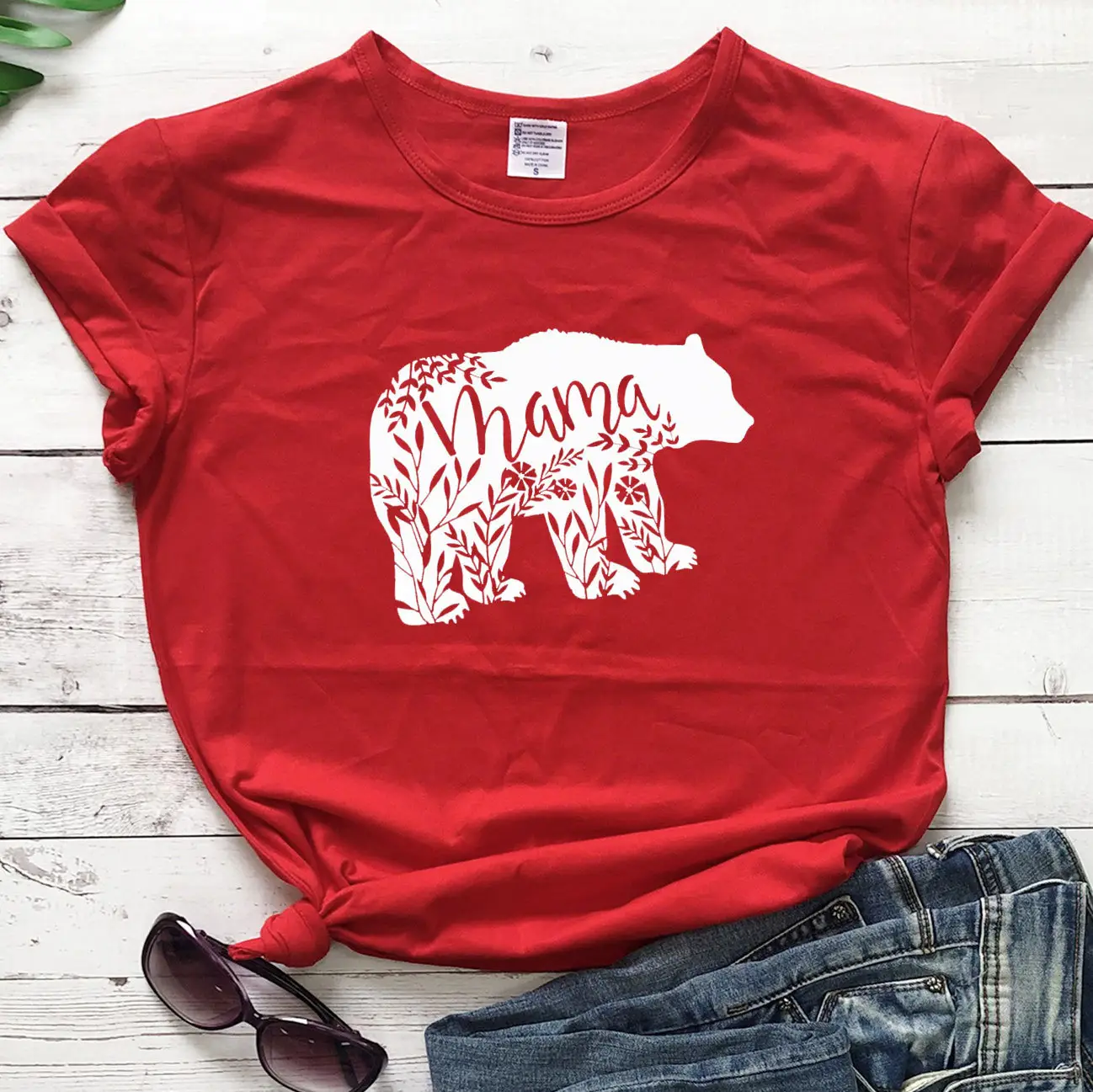 Mama Bear Print T-Shirt Pink Cotton Short Sleeve - Image 10