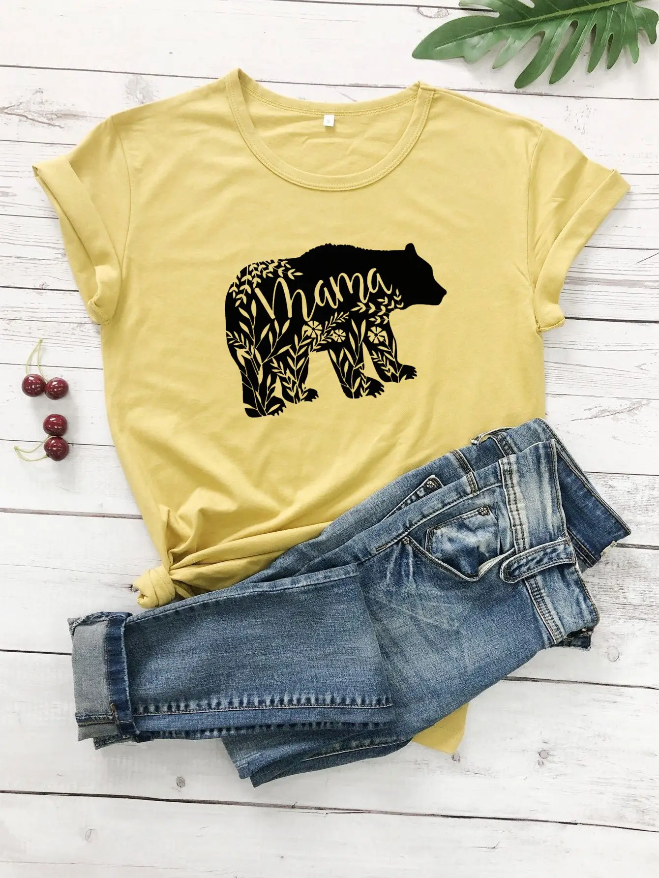 Mama Bear Print T-Shirt Pink Cotton Short Sleeve - Image 11