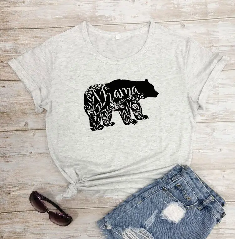 Mama Bear Print T-Shirt Pink Cotton Short Sleeve - Image 12