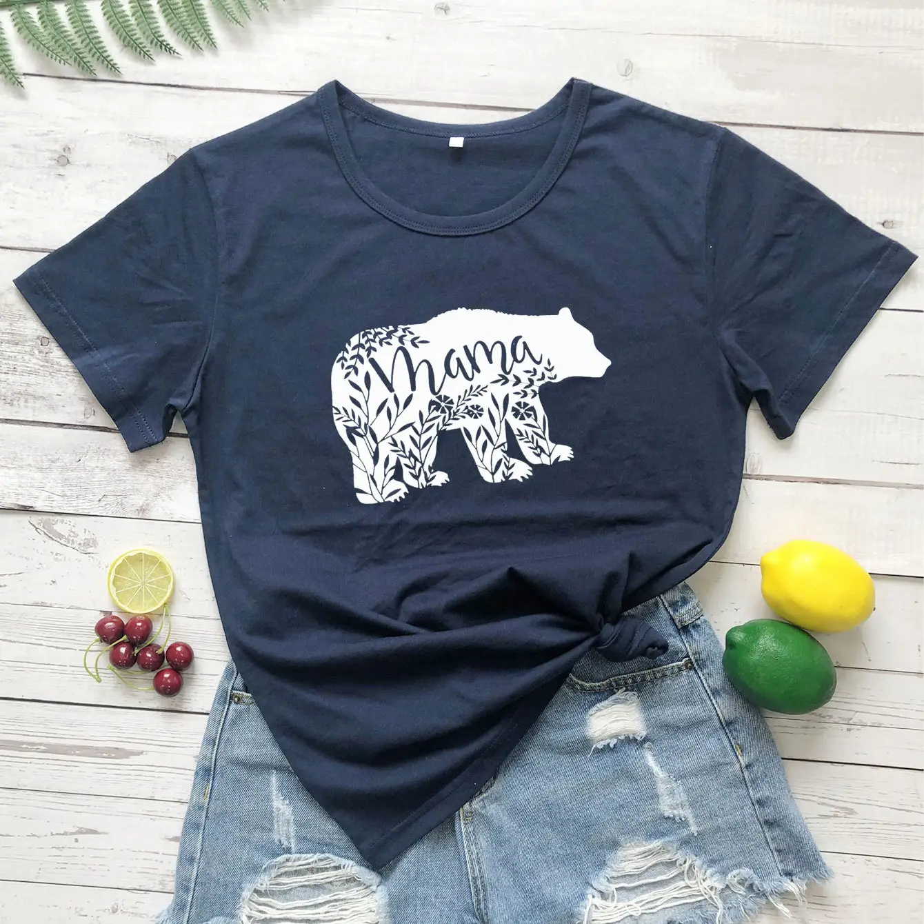 Mama Bear Print T-Shirt Pink Cotton Short Sleeve - Image 13