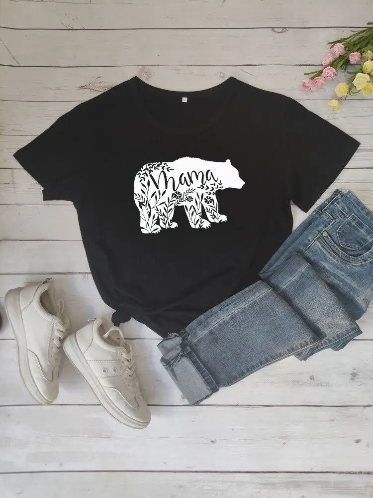 Mama Bear Print T-Shirt Pink Cotton Short Sleeve - Image 2