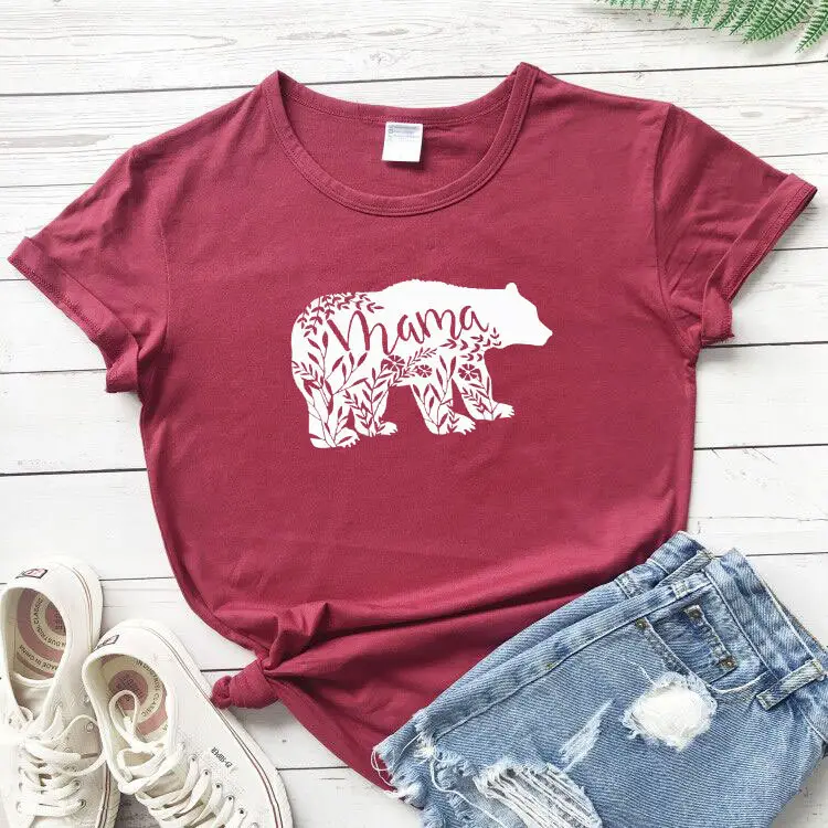 Mama Bear Print T-Shirt Pink Cotton Short Sleeve - Image 4