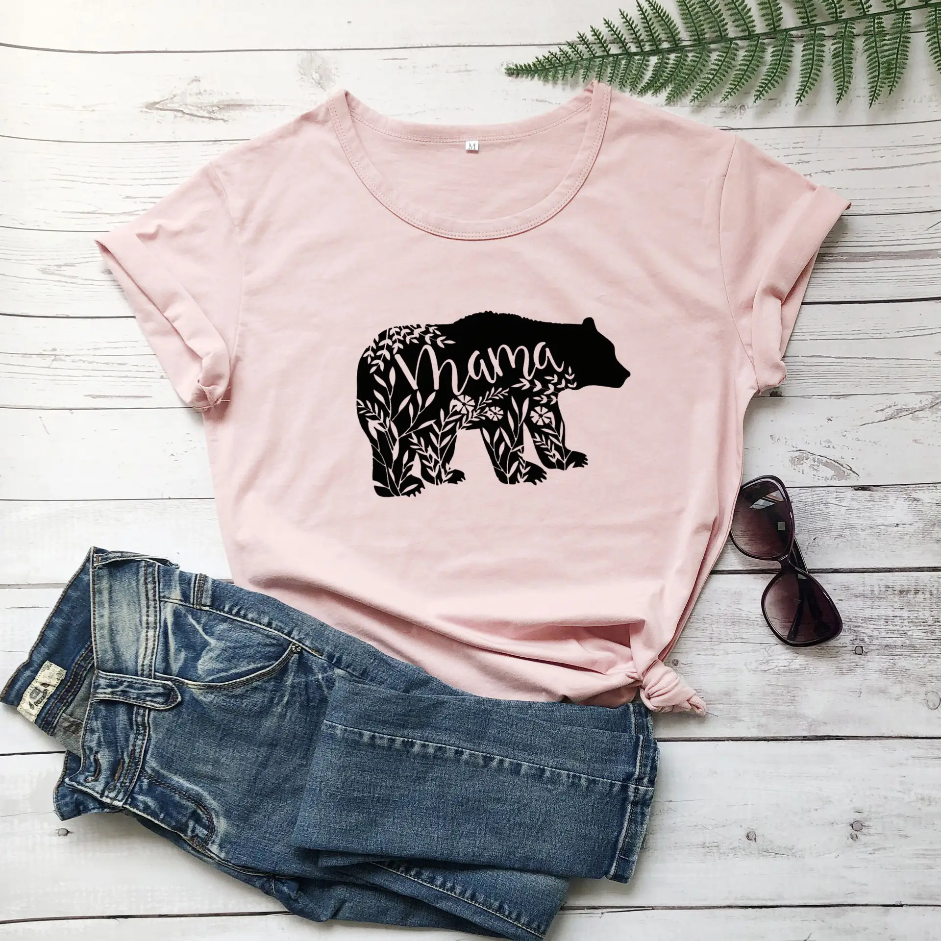Mama Bear Print T-Shirt Pink Cotton Short Sleeve - Image 8