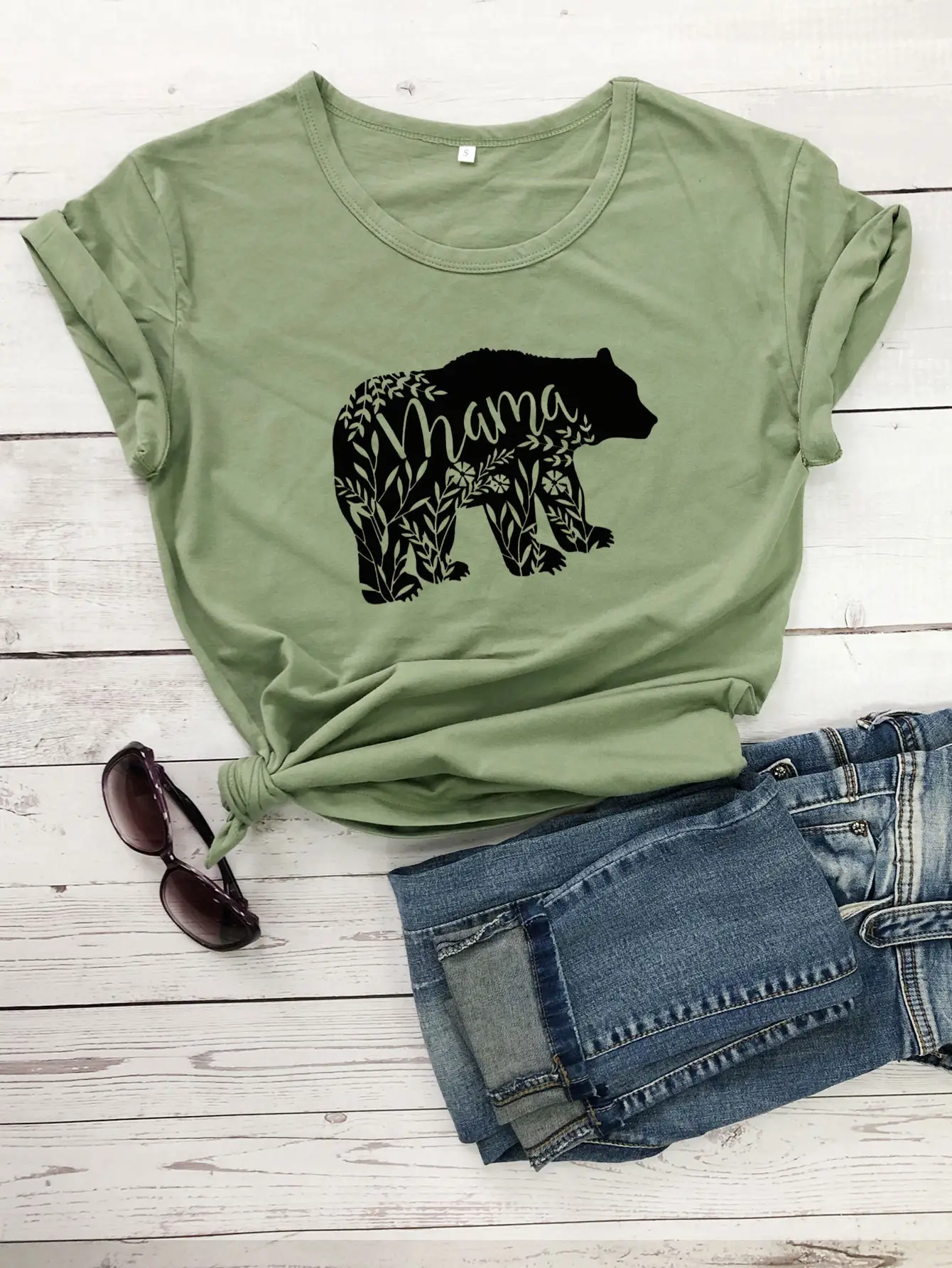 Mama Bear Print T-Shirt Pink Cotton Short Sleeve - Image 9
