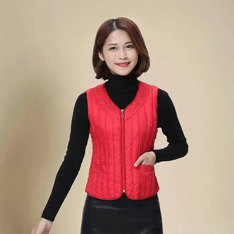 Women's Red Down Cotton Waistcoat Vest Medium to Large - Image 8
